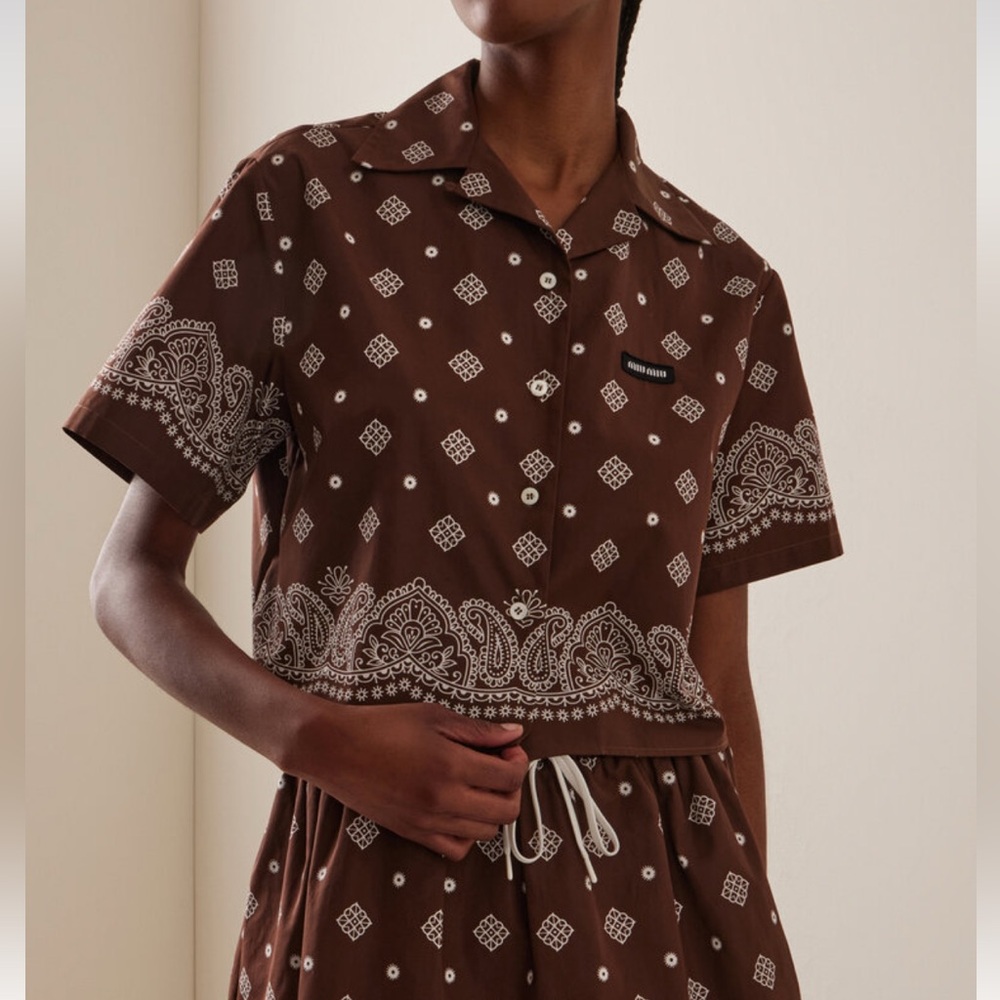 MiuMiu Brown Bandana Print Button Down Shirt